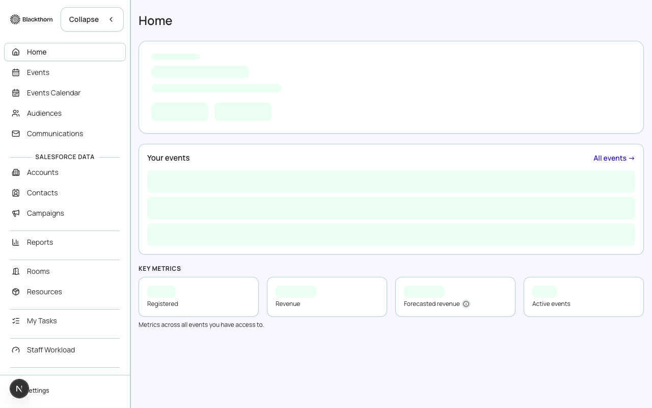 The sidebar's Salesforce Data section, with Accounts and Contacts added as navigation links.