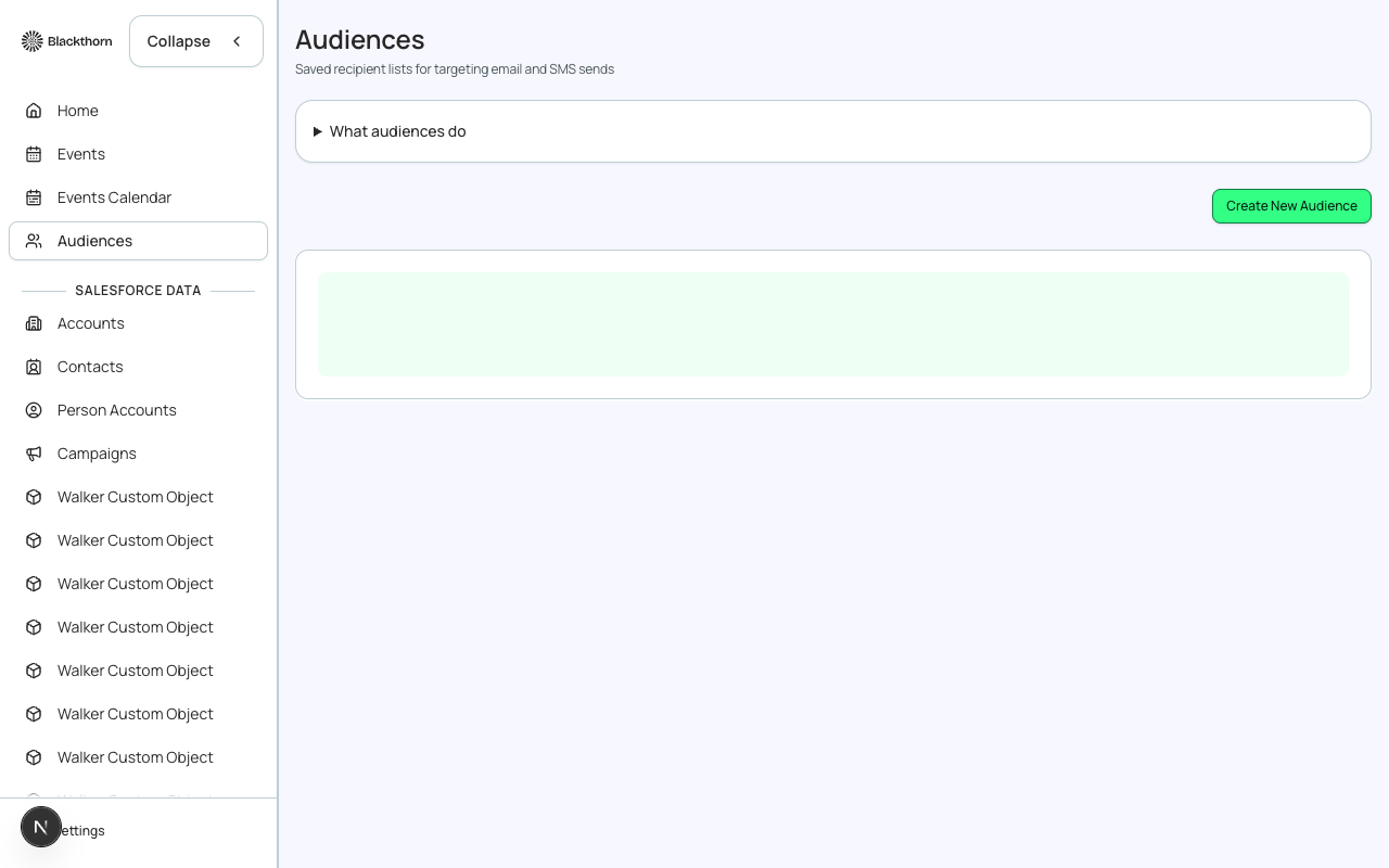 The Audiences tab, on the event's manage shell.