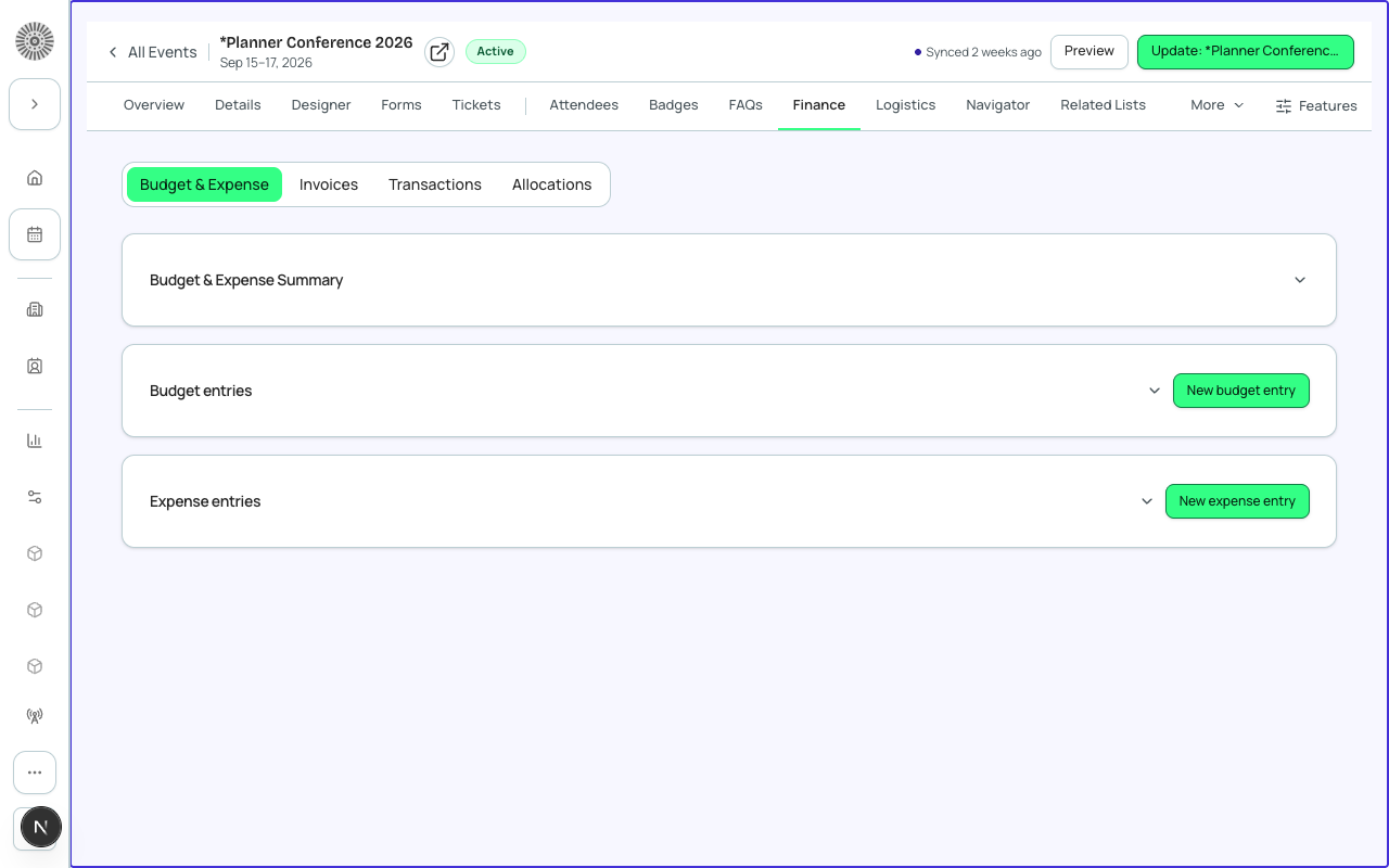 The Finance tab showing a list of orders with payment status, amounts, and action menus for refund and receipt resend.